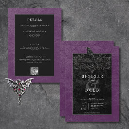 Convites Rosas Pretos Góticos Raven e Pretos Roxos Dois Lad