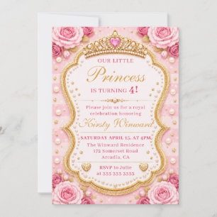 Convites Rosas Princesas de Ouro Rosa Elegante Aniversário