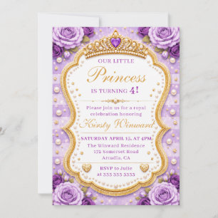 Convites Rosas Princesas Douradas Roxas Elegantes Aniversár