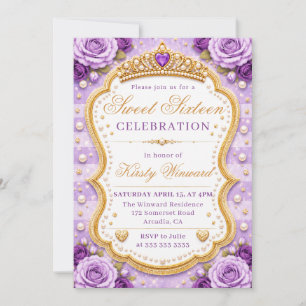 Convites Rosas Princesas Douradas Roxas Sweet 16