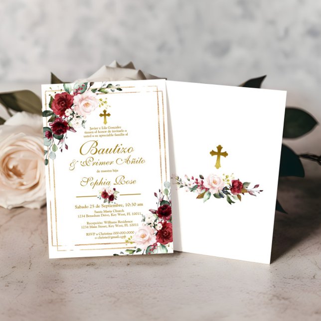 Convites Rosas Rojas para Bautizo e Primer Añito (Criador carregado)
