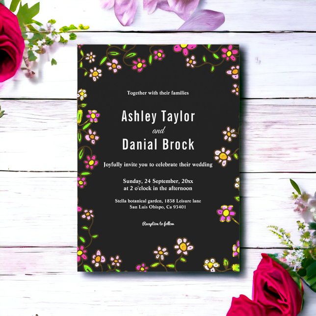 Convites Rosas Românticas Elegantes Luzes Boho Casamento Fl (Criador carregado)