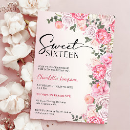 Convites Rosas Românticas Pastel Floral Sweet 16 Aniversári