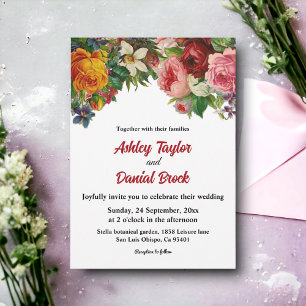 Convites Rosas Românticos Coloridos Casamento Floral Elegan