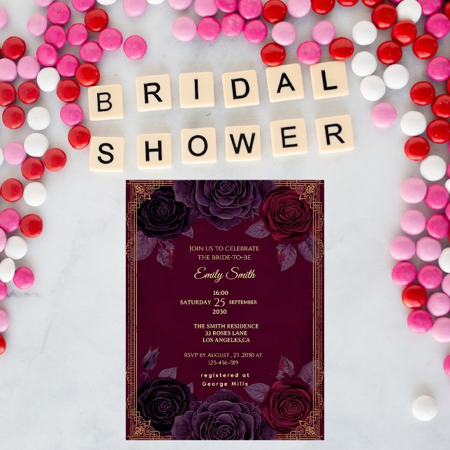 Convites Rosas românticos elegantes Chá de panela gótico (Criador carregado)