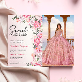 Convites Rosas Românticos Pastel Floral Sweet 16 Foto