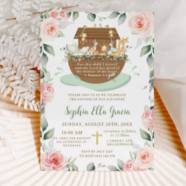 Convites Rosas Rosa-Arca de Noah Greenery Baptism Christeni