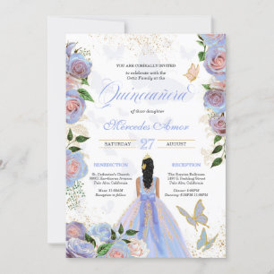 Convites Rosas Rosa Azul e Esbranquiçadas Borboleta Quince