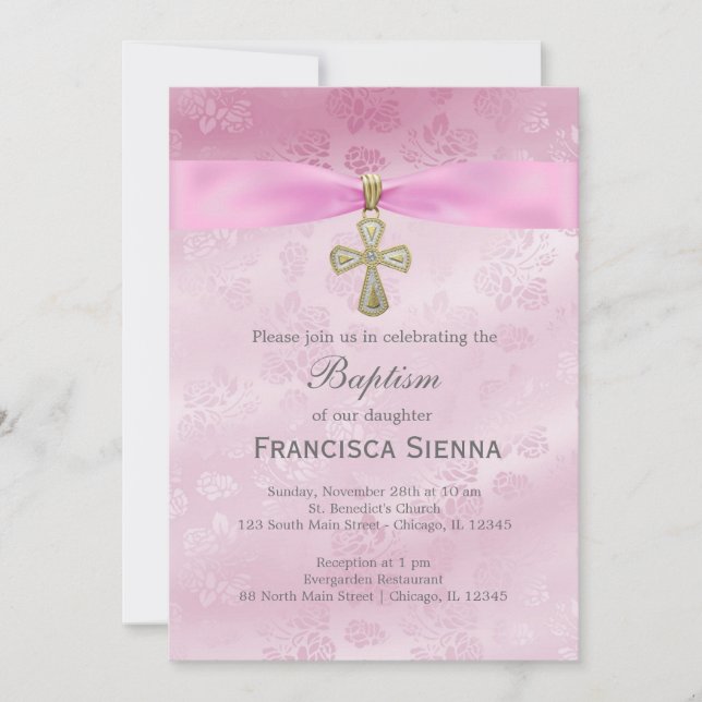 Convites Rosas Rosa Batismo (Frente)