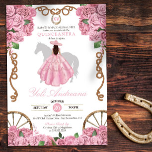 Convites Rosas Rosa Bebidas Ocidentais Charro Quinceanera