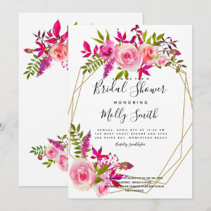 Convites Rosas Rosa Bege Aquarela Flores Chá de noiva