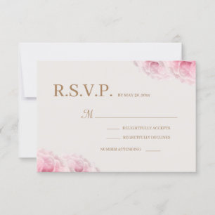 Convites Rosas Rosa Bege Dourado Floral Casamento RSVP