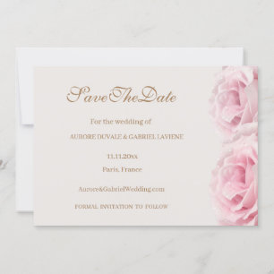 Convites Rosas Rosa Bege Dourado Salve A Data Casamento