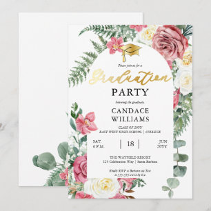 Convites Rosas Rosa Boho   Orquídeas Festa de formatura