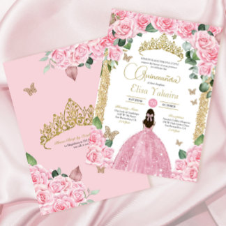 Convites Rosas Rosa Borboleta Princesa Vestida Quinceanera