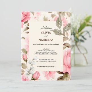 Convites Rosas Rosa Botânica Elegante Floral