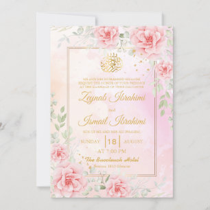 Convites Rosas Rosa, Casamento Muçulmano Islâmico Dourado F