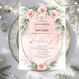 Convites Rosas Rosa Chic Moldura Dourada Casamento