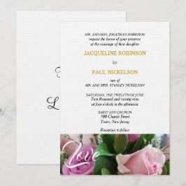 Convites Rosas Rosa Claras Elegantes Amor Dourado Branco