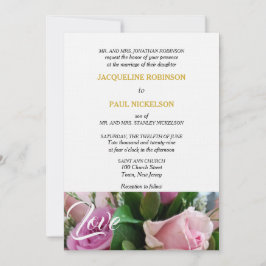 Convites Rosas Rosa Claras Elegantes Amor Dourado Branco