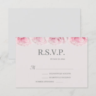 Convites Rosas Rosa Claro Cinza Elegante Floral Casamento R