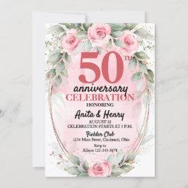 Convites Rosas Rosa Claro e Verde Sálvia para o 50º Anivers