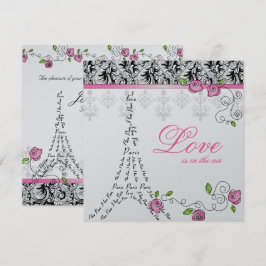Convites Rosas Rosa-Convite de casamento de Paris Preto-Pre