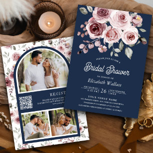 Convites Rosas Rosa Desbotado Código QR de Foto Bridal Show