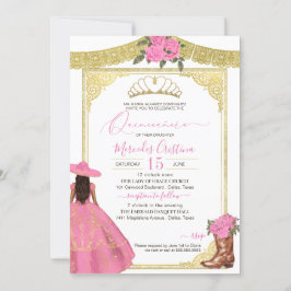 Convites Rosas rosa Douradas Elegantes Ocidentais Charro Qu
