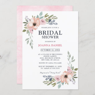 Convites Rosas Rosa Dusty Chá de panela Floral Midverão