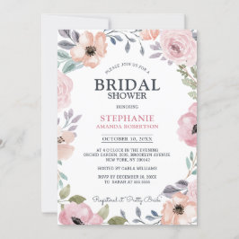 Convites Rosas Rosa Dusty Chá de panela Floral Midverão