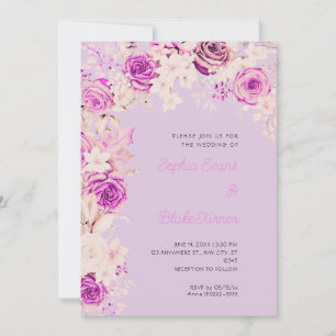 Convites Rosas Rosa e Brancas Românticas Casamento Roxo Cla