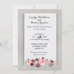 Convites Rosas Rosa e Crimson com Casamento Monograma