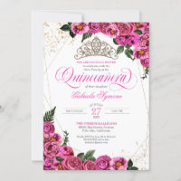 Rosas rosa e Dourada Tiara Elegante Quinceañera