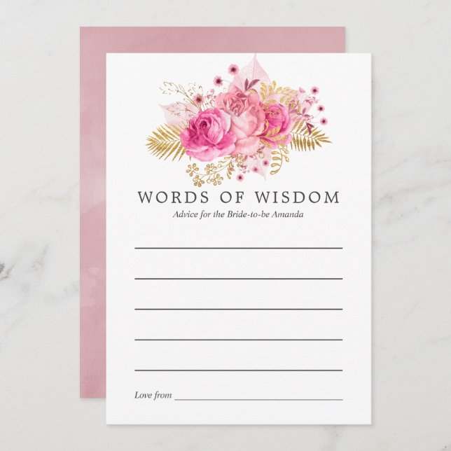 Convites Rosas rosa e Dourados Aviso sobre Chá de panela de (Frente/Verso)