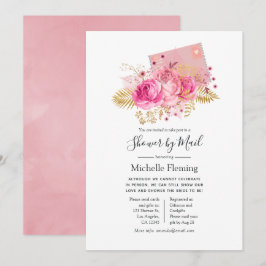 Convites Rosas rosa e Dourados Bebê ou Chá de panela por Co