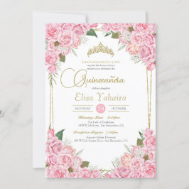 Convites Rosas rosa e Quinceanera Floral Dourada Tiara