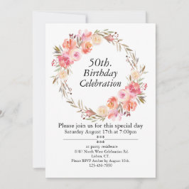 Convites Rosas rosa e verde, personalizável 50º aniversário