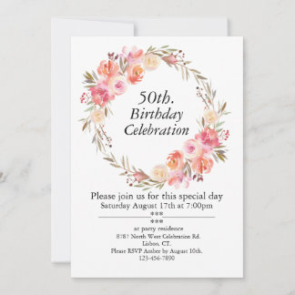 Convites Rosas rosa e verde, personalizável 50º aniversário