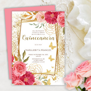 Convites Rosas Rosa Elegante Espanhol Quinceañera Mis Quinc