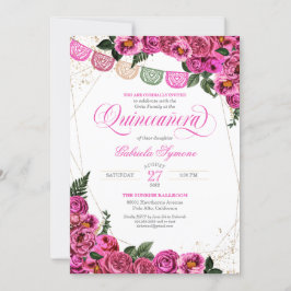 Convites Rosas Rosa Elegante Fiesta Floral Quinceañera