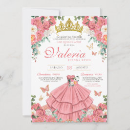 Convites Rosas rosa Elegante Princesa Borboleta Quinceanera