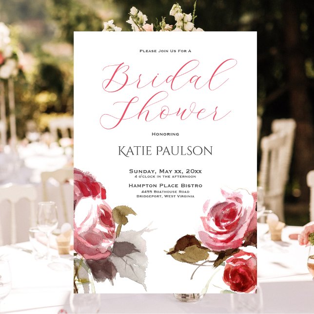 Convites Rosas Rosa Elegantes do chá de panela (Rose Bouquet Elegant Pink Bridal Shower Invitation)