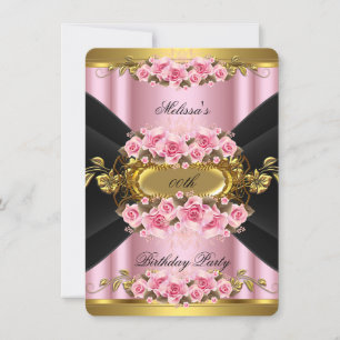 Convites Rosas Rosa Elegantes Dourado Preto Festa de Aniver