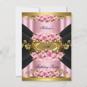 Convites Rosas Rosa Elegantes Dourado Preto Festa de Aniver