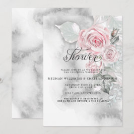 Convites Rosas rosa Elegantes e Cinza Aquarela