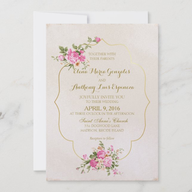 Convites Rosas Rosa Elegantes na Costa do Marfim com quadro (Frente)