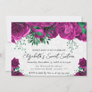Convites Rosas Rosa em Aquarela Sweet Sixteen