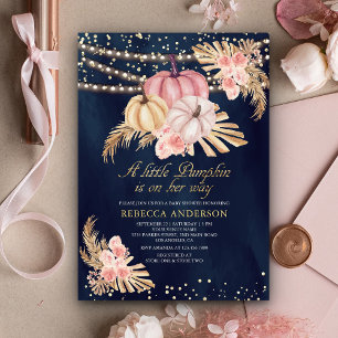 Convites Rosas Rosa Empoeiradas Abóbora Pampas Azul Bebê Sh
