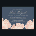 Convites Rosas Rosa Esbranquiçadas Bat Mitzvah<br><div class="desc">Convites bem impressos com um design floral cor-de-rosa e marinho esbranquiçado que pode ser personalizado para seu dia especial.</div>